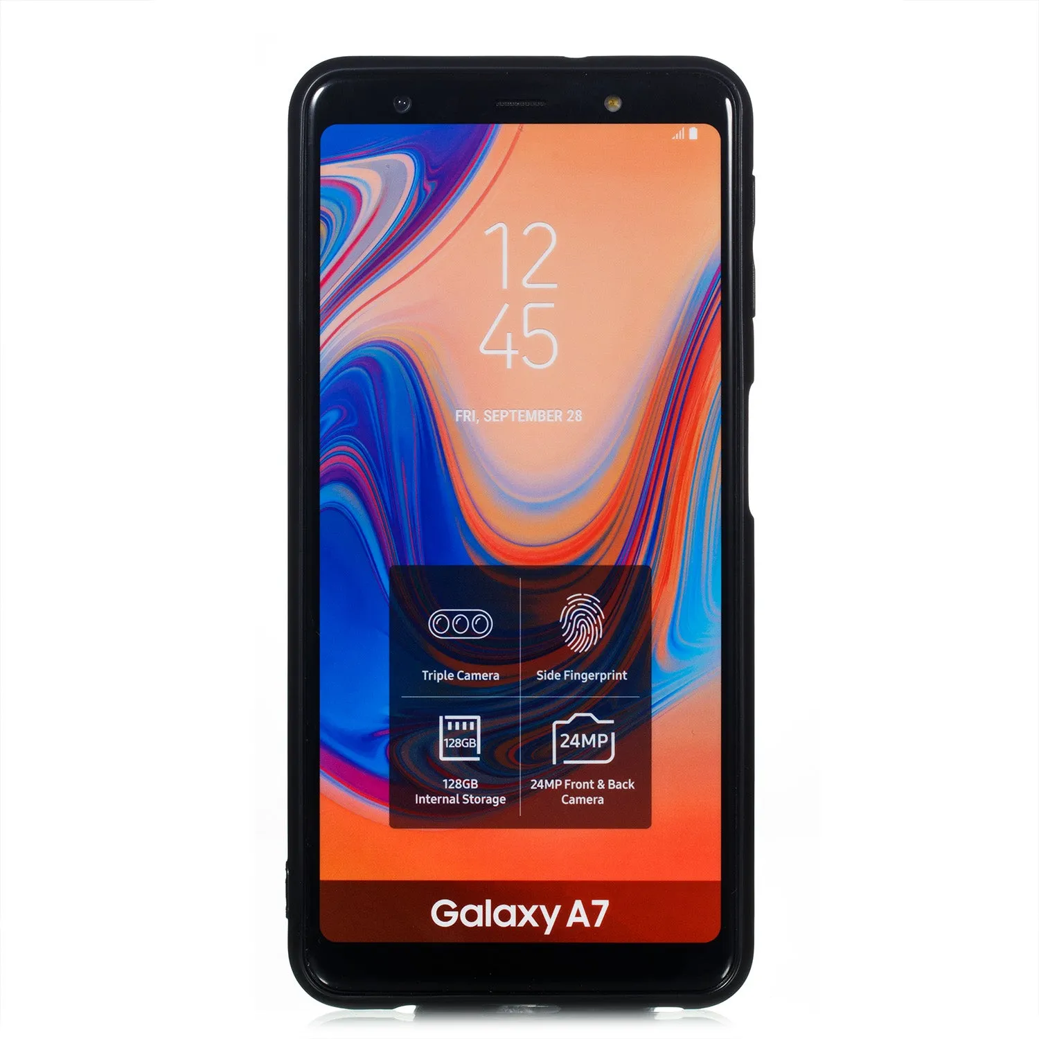 For Samsung A750/A7 2018 Double Buckle Non-slip Shockproof Cell Phone Case with Card Slot Bracket blue