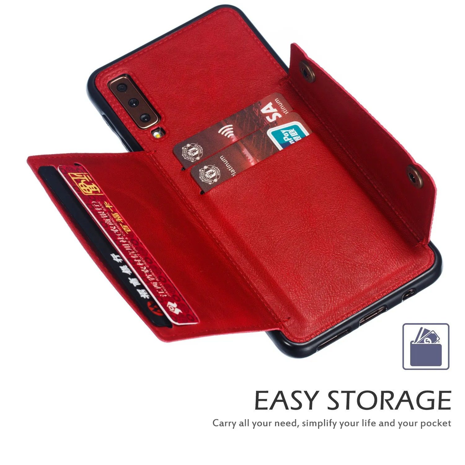 For Samsung A750/A7 2018 Double Buckle Non-slip Shockproof Cell Phone Case with Card Slot Bracket blue