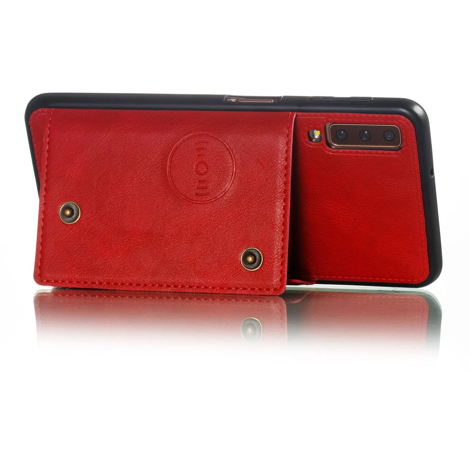 For Samsung A750/A7 2018 Double Buckle Non-slip Shockproof Cell Phone Case with Card Slot Bracket blue
