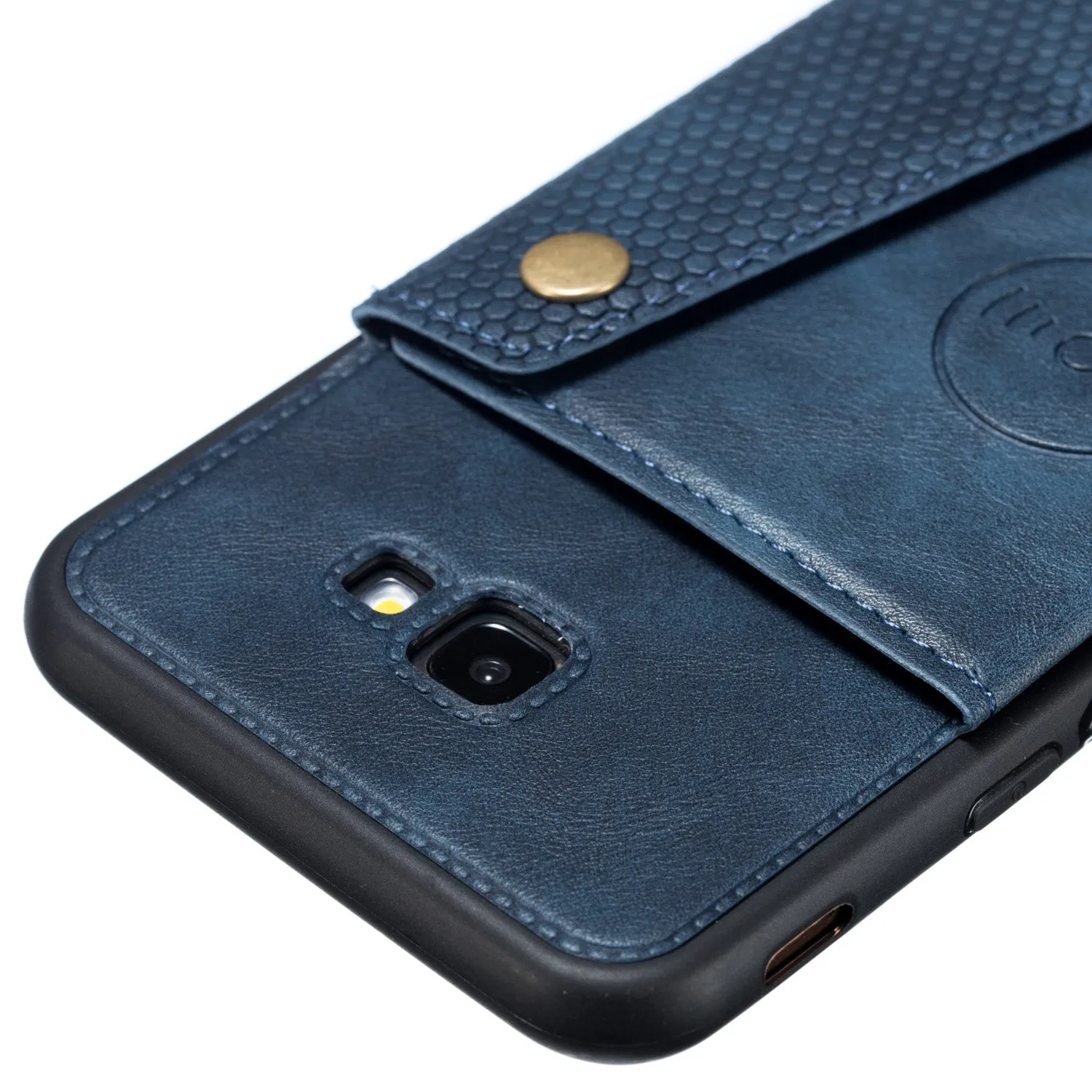 For Samsung J4 PLUS PU Protective Phone Back Case with Card Slot Bracket blue