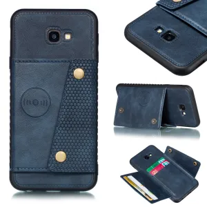 For Samsung J4 PLUS PU Protective Phone Back Case with Card Slot Bracket blue