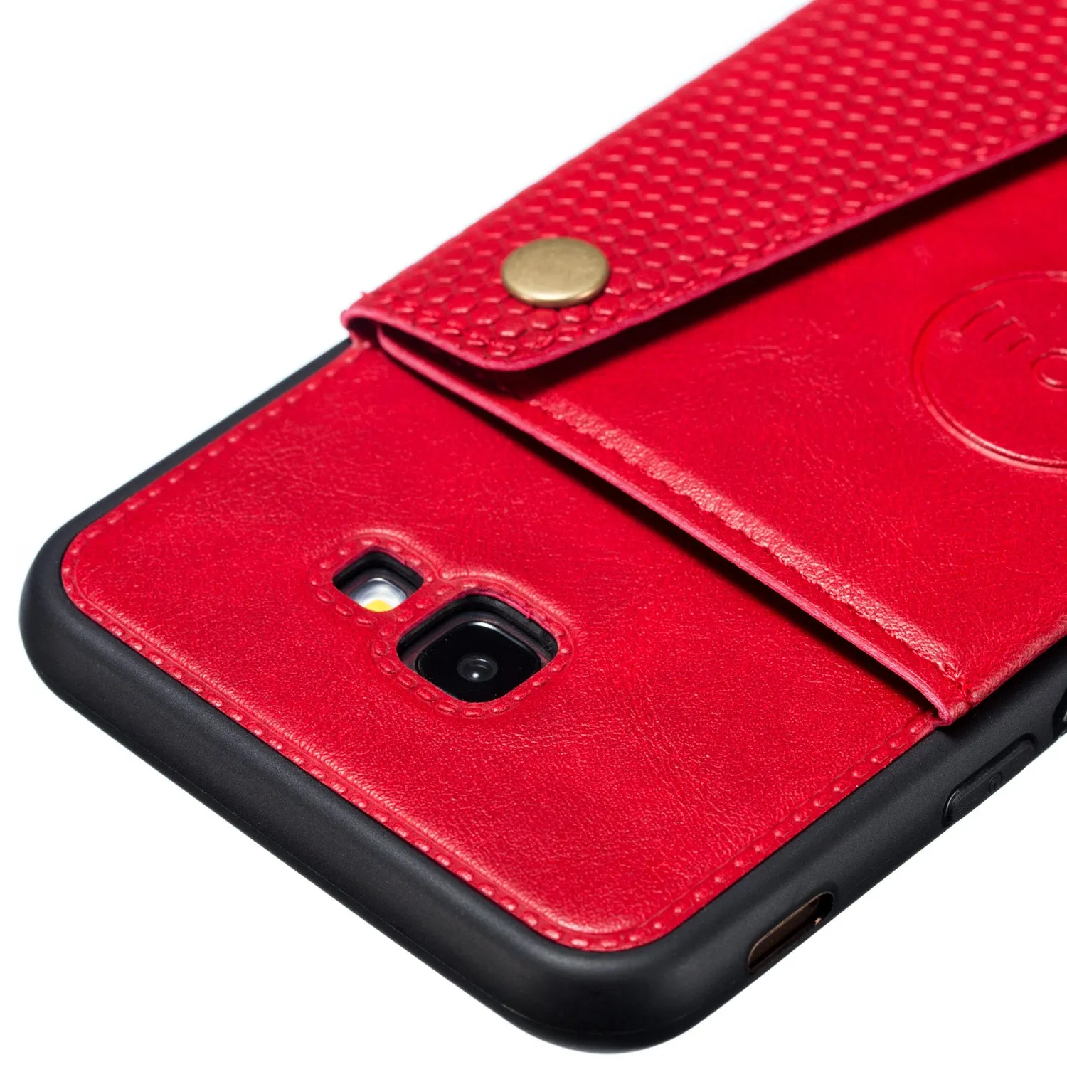 For Samsung J4 PLUS PU Protective Phone Back Case with Card Slot Bracket blue
