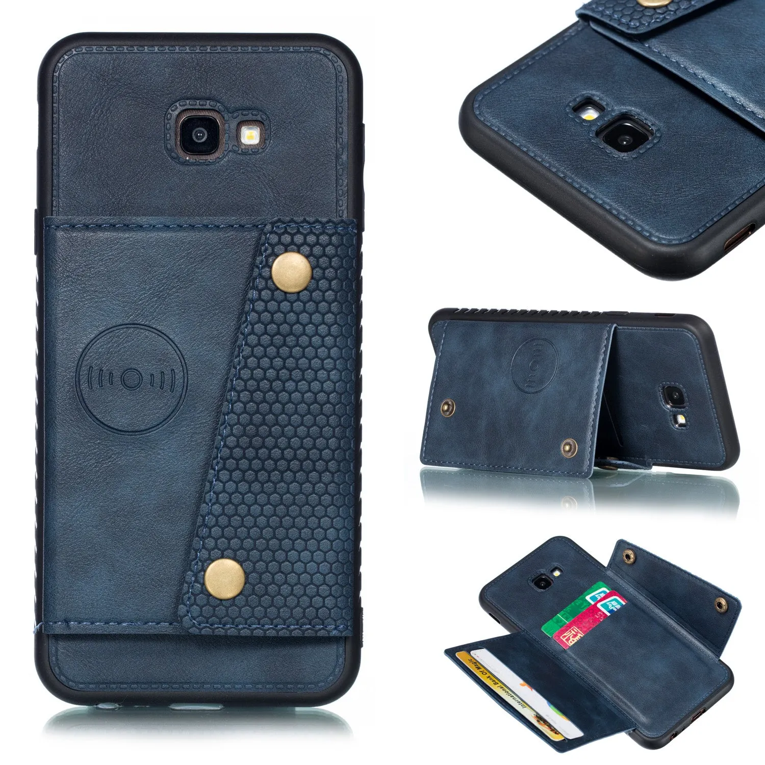 For Samsung J4 PLUS PU Protective Phone Back Case with Card Slot Bracket Light Brown