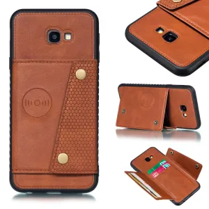 For Samsung J4 PLUS PU Protective Phone Back Case with Card Slot Bracket Light Brown