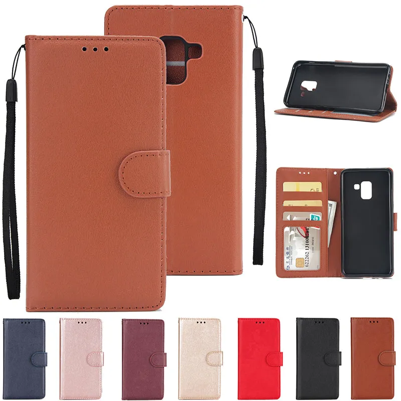 For Samsung J6 2018 PU Cell Phone Case Non-slip Shockproof Protective Case with Card Slot  Rose gold