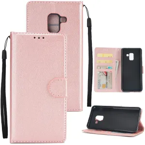 For Samsung J6 2018 PU Cell Phone Case Non-slip Shockproof Protective Case with Card Slot  Rose gold