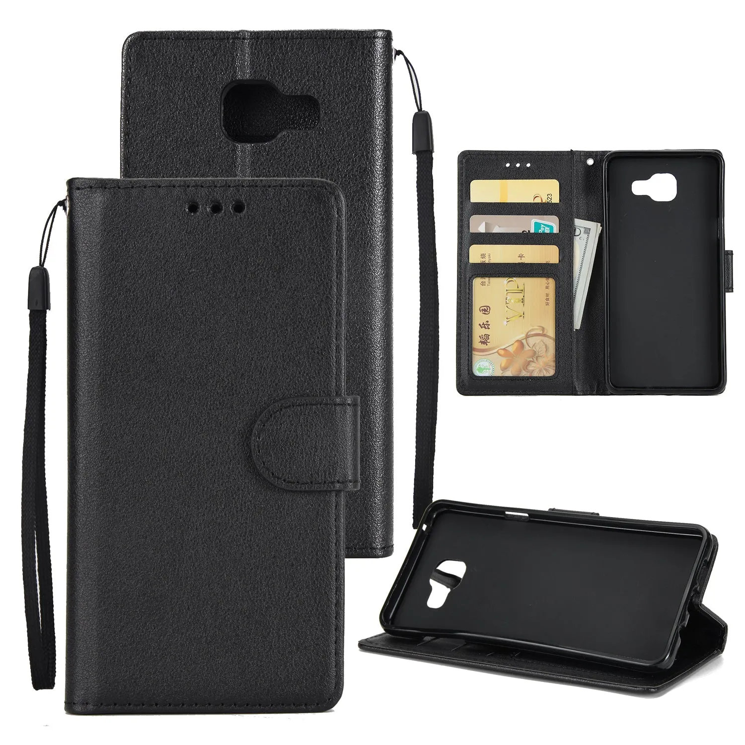For Samsung On7-2016/J7 Prime Protective Cover PU Cell Phone Case with Card Slot black