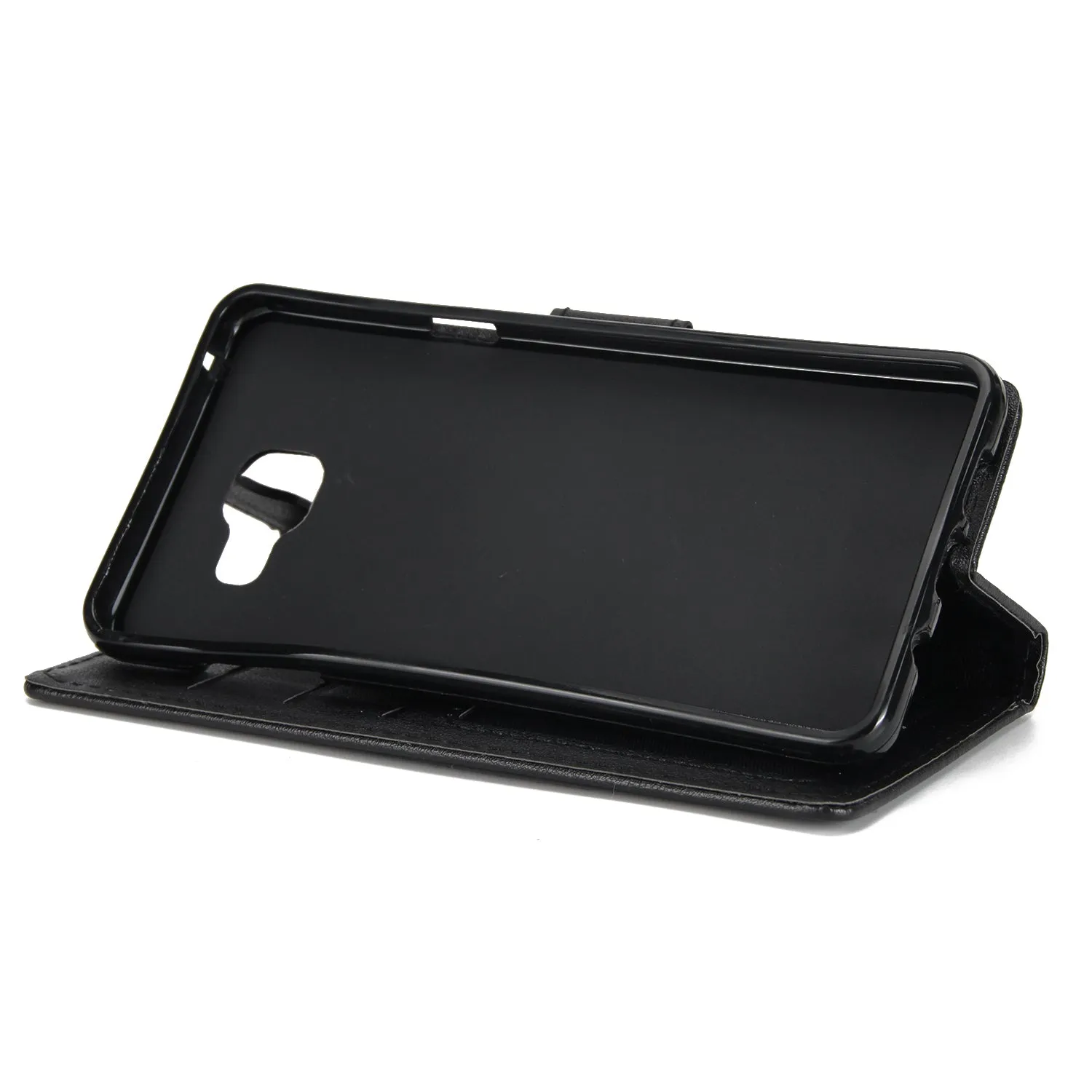 For Samsung On7-2016/J7 Prime Protective Cover PU Cell Phone Case with Card Slot black