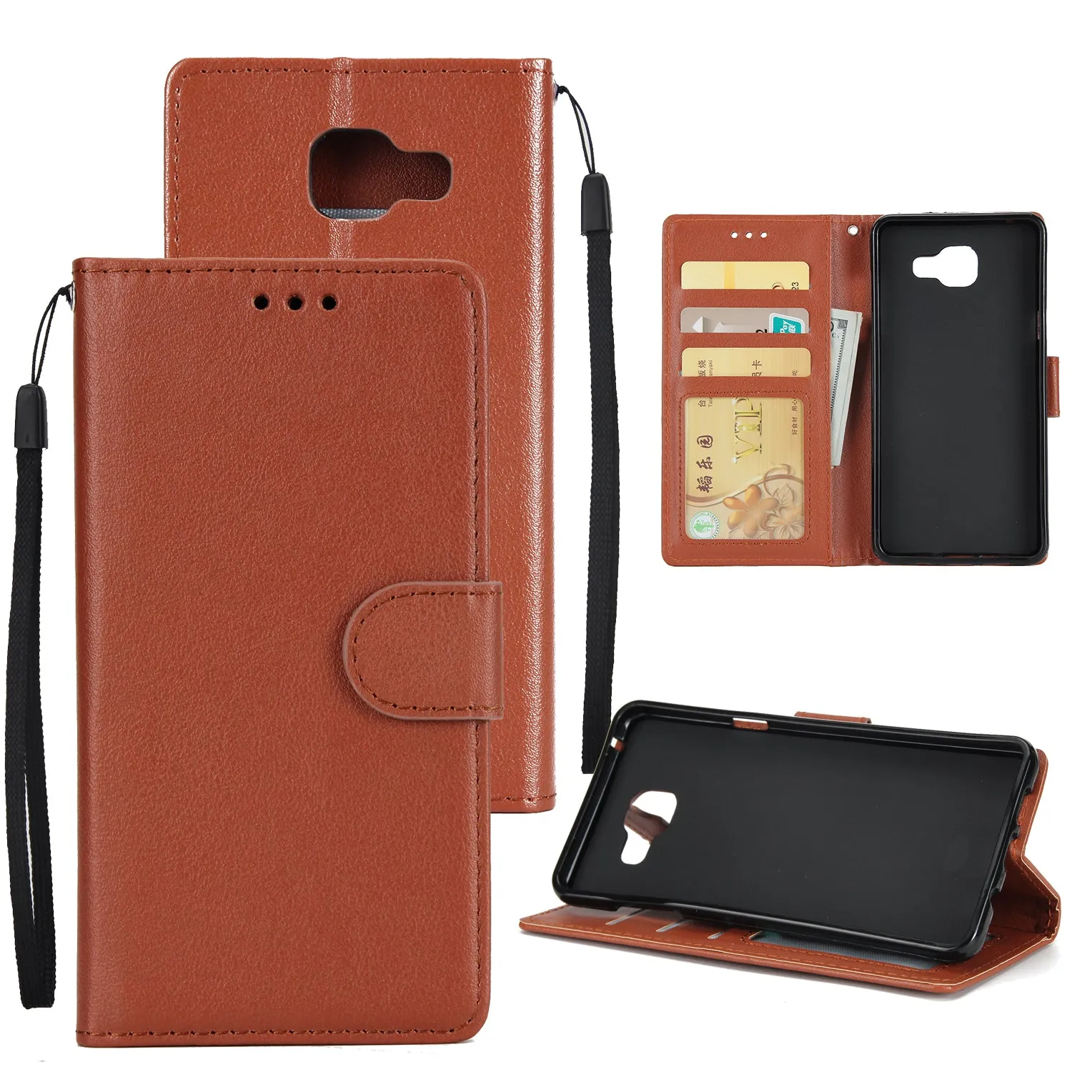 For Samsung On7-2016/J7 Prime Protective Cover PU Cell Phone Case with Card Slot brown