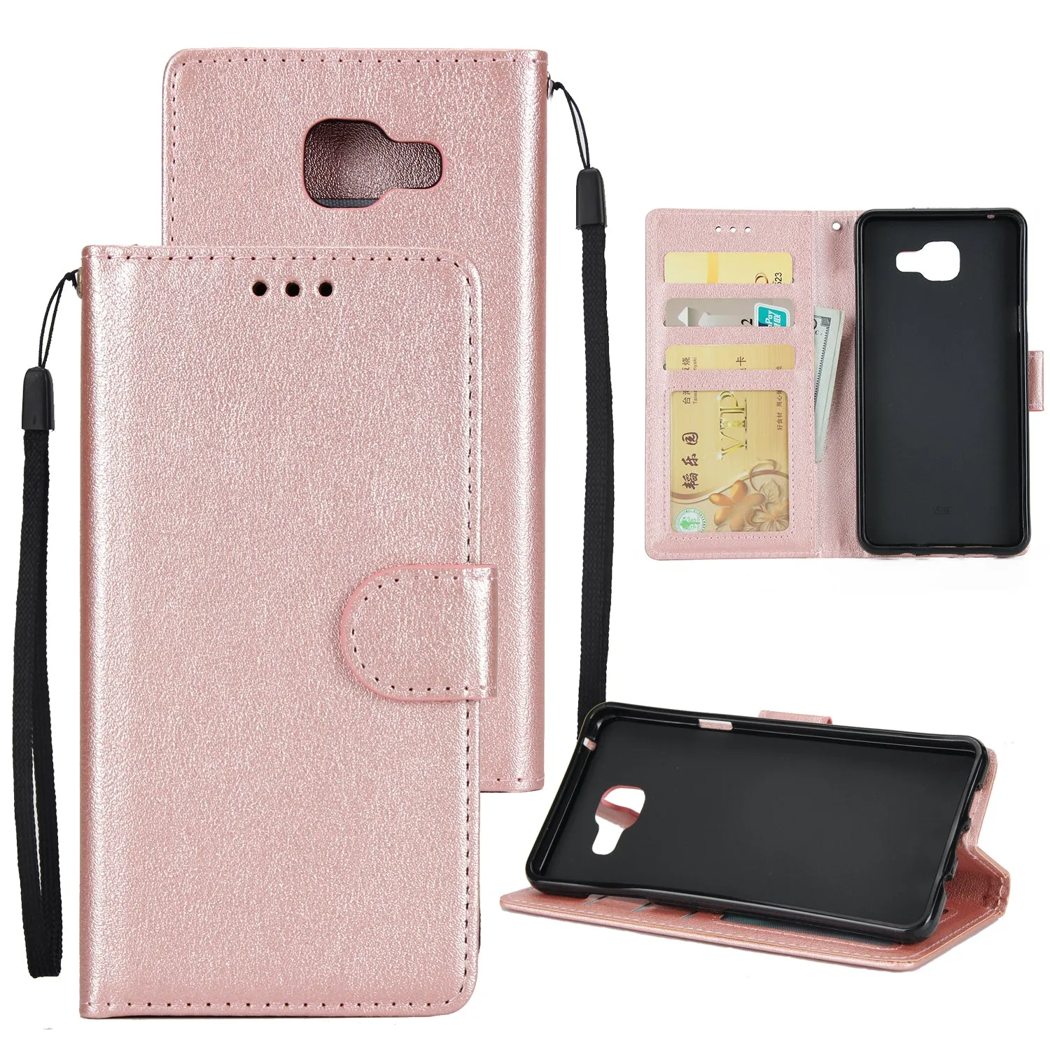 For Samsung On7-2016/J7 Prime Protective Cover PU Cell Phone Case with Card Slot Rose gold