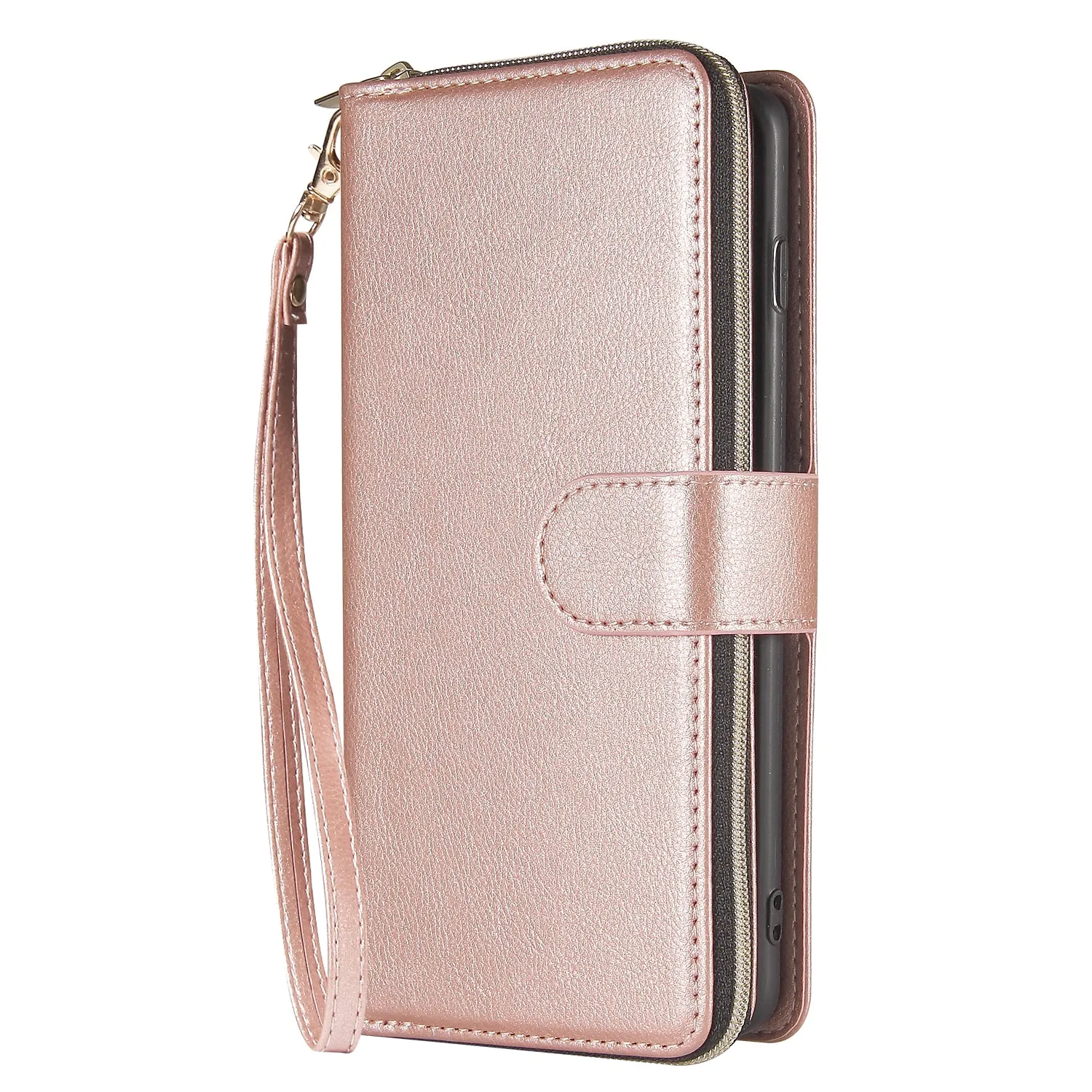 For Samsung S10/S20/S10E/ S10 Plus Pu Leather  Mobile Phone Cover Zipper Card Bag   Wrist Strap brown