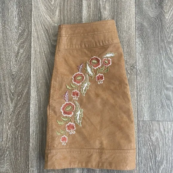 FREE PEOPLE Brown Embroidered Alanis Mini Skirt 6