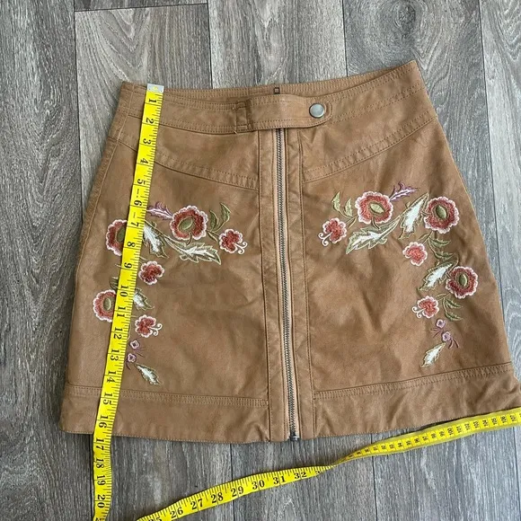 FREE PEOPLE Brown Embroidered Alanis Mini Skirt 6