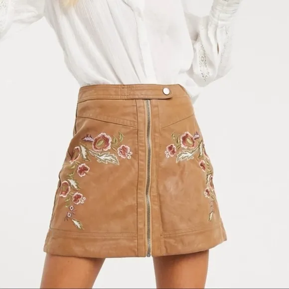 FREE PEOPLE Brown Embroidered Alanis Mini Skirt 6