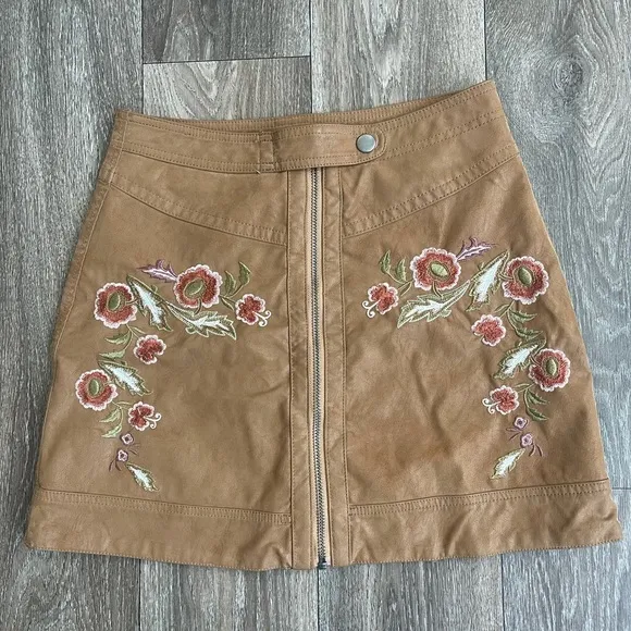 FREE PEOPLE Brown Embroidered Alanis Mini Skirt 6