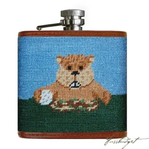 Gopher Golf Needlepoint Flask