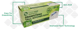 GreenCore, 13 gallon Drawtape Trash Bags