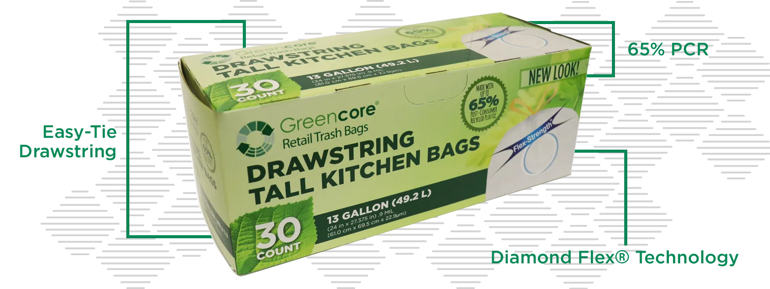GreenCore, 13 gallon Drawtape Trash Bags