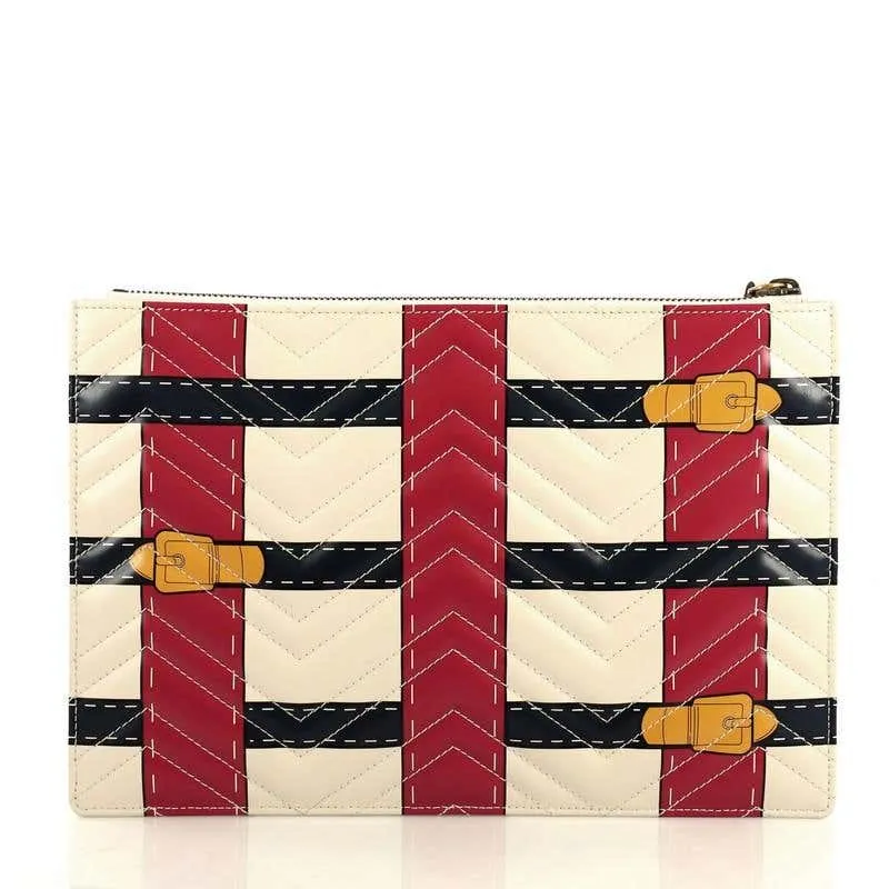 Gucci Matelasse Trompe L'Oeil Print GG Marmont Pouch in White