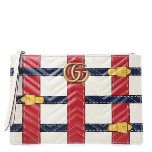 Gucci Matelasse Trompe L'Oeil Print GG Marmont Pouch in White
