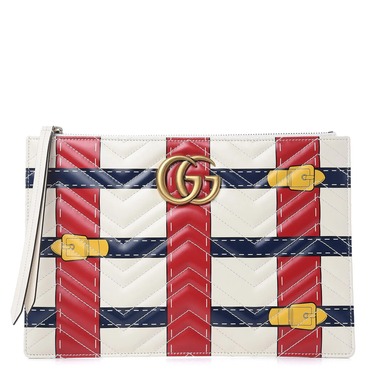 Gucci Matelasse Trompe L'Oeil Print GG Marmont Pouch in White