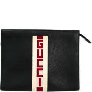 Gucci Men's Leather Stripe Pouch in Black