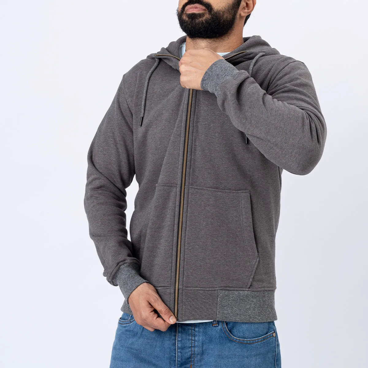 High Neck Melton Zipper⁩ . Charcoal Gray