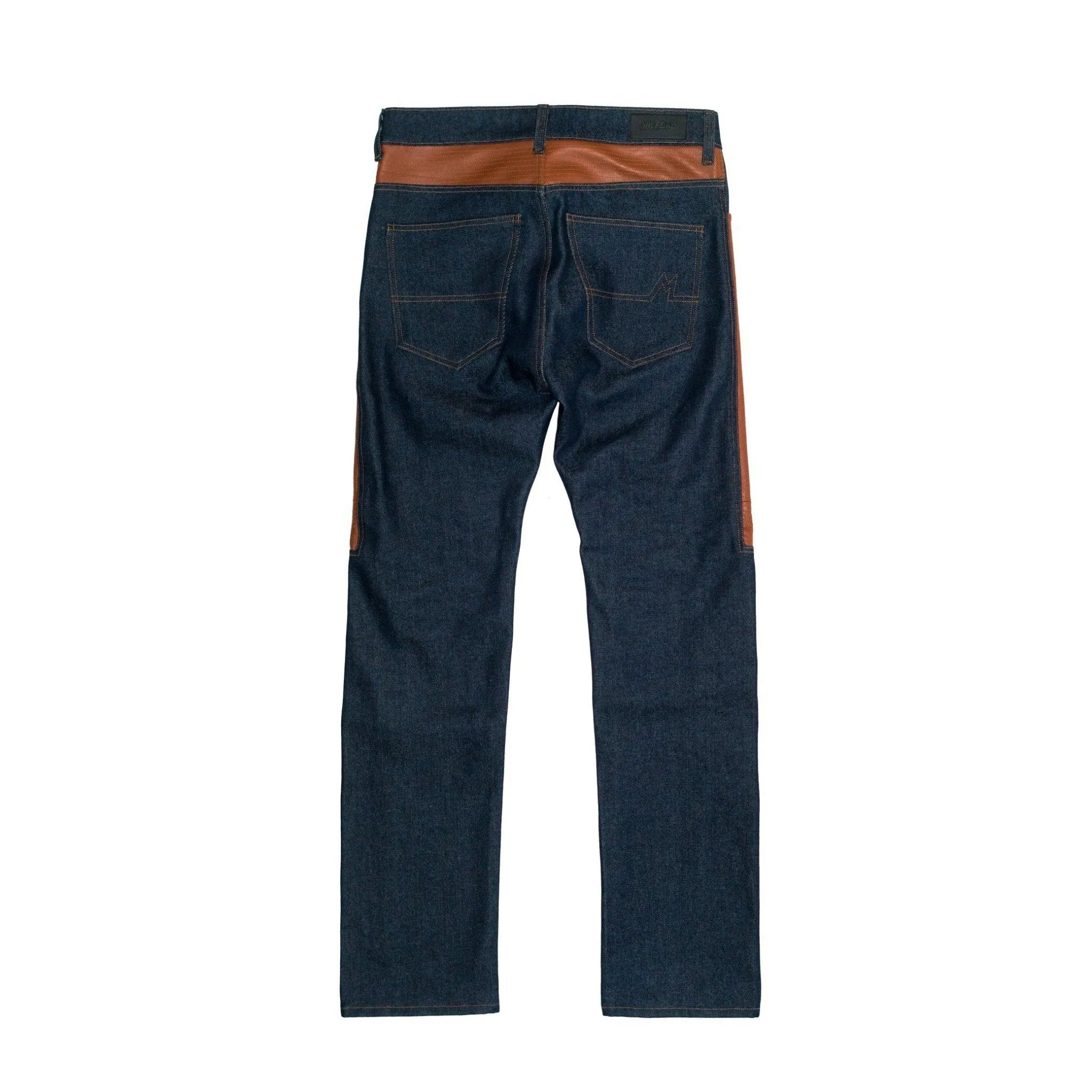 Leather Detail Denim - Indigo / Brown