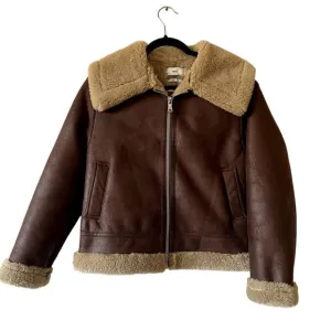 Mango MNG shearling zip faux leather jacket size XS