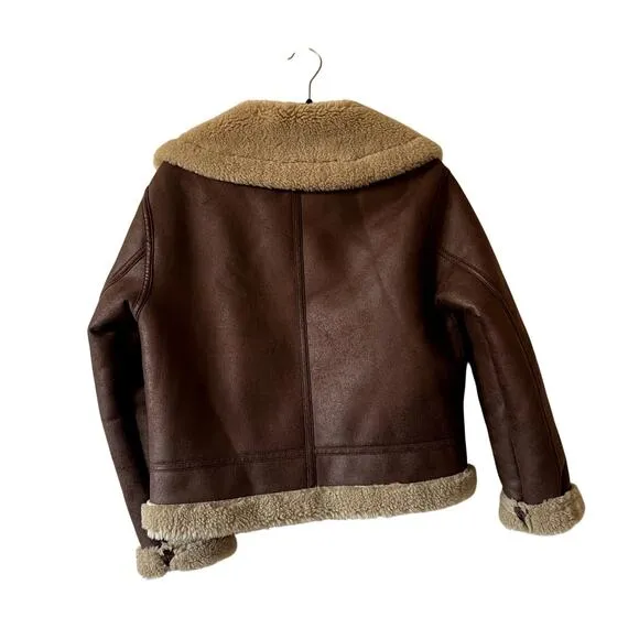 Mango MNG shearling zip faux leather jacket size XS