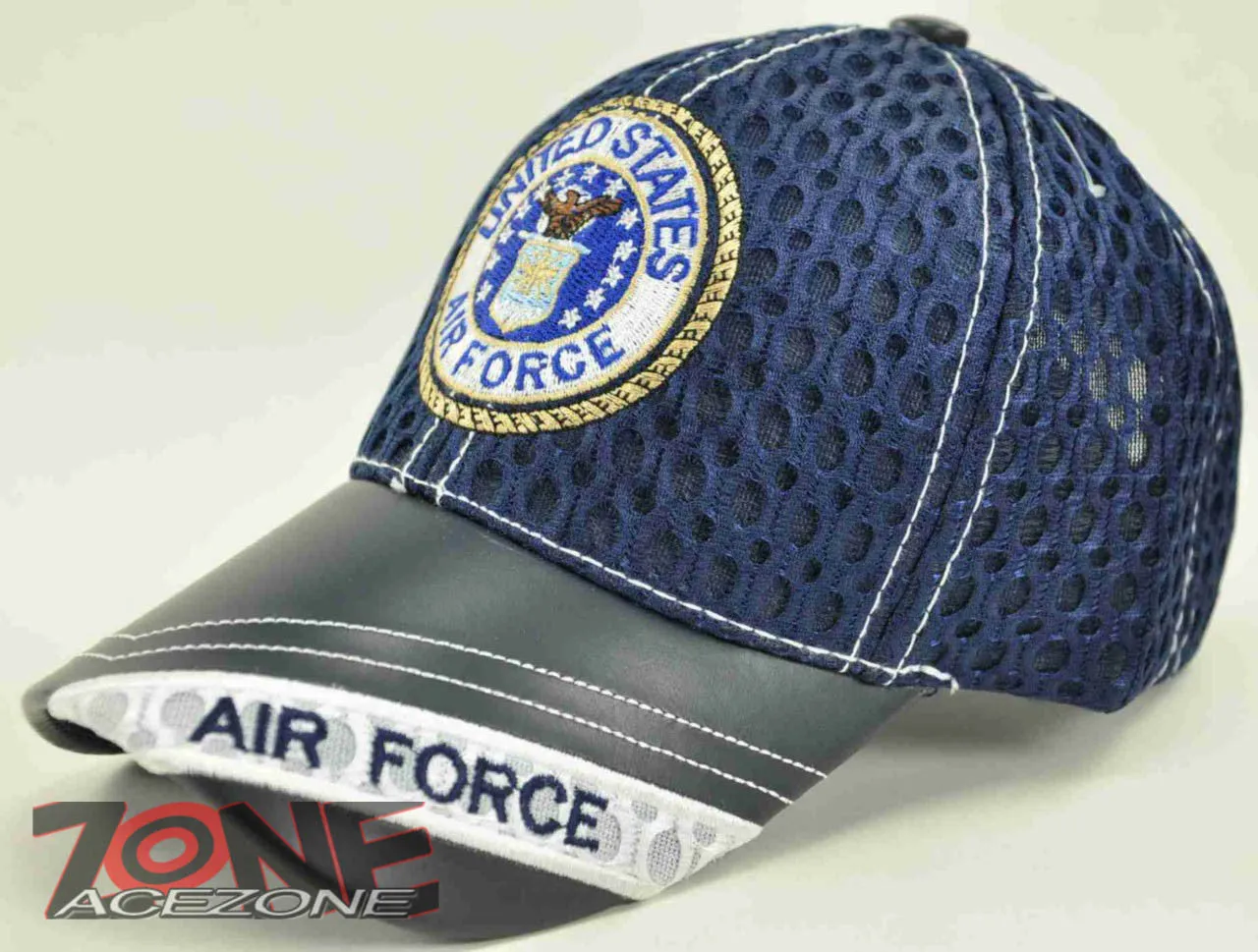 MESH W/LEATHER US AIR FORCE USAF CAP HAT ROUND NAVY