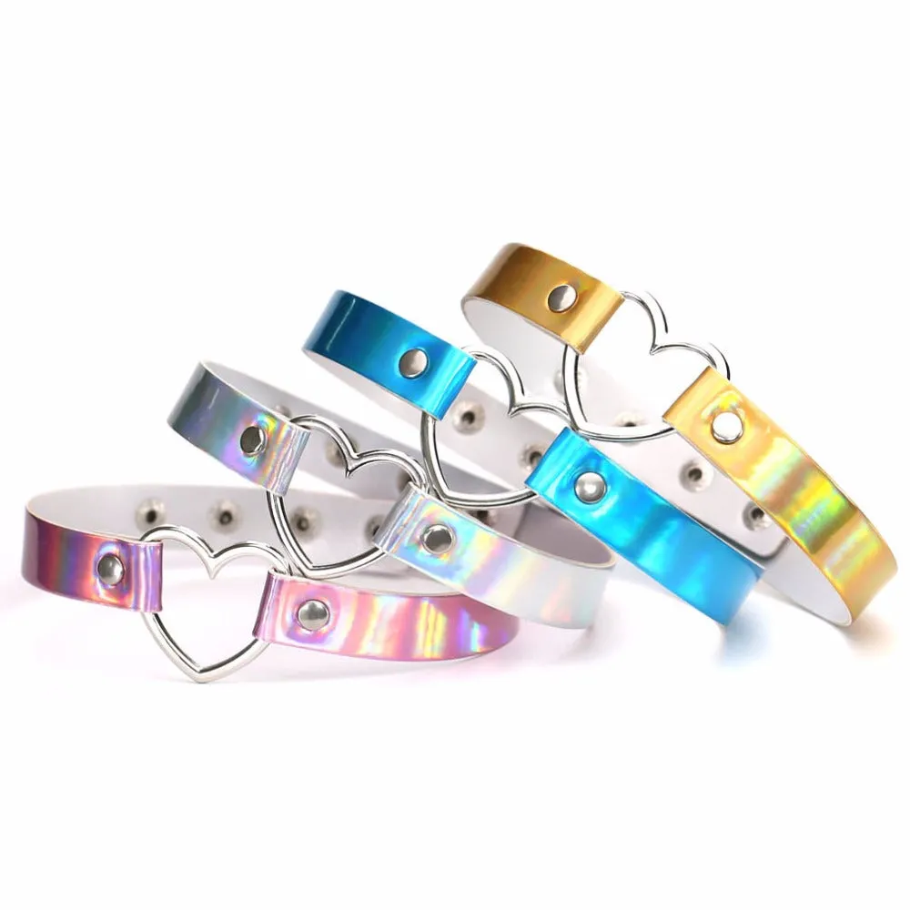 Metallic Heart choker necklace holographic