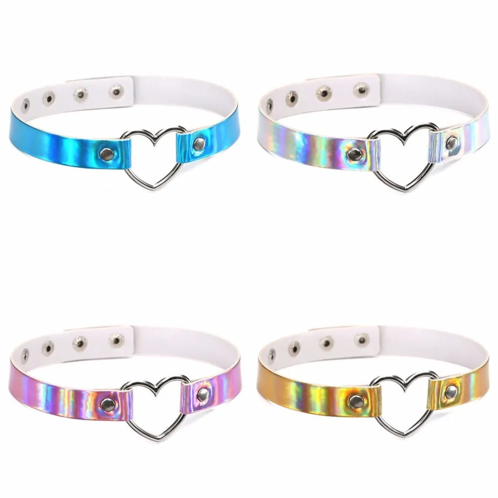 Metallic Heart choker necklace holographic