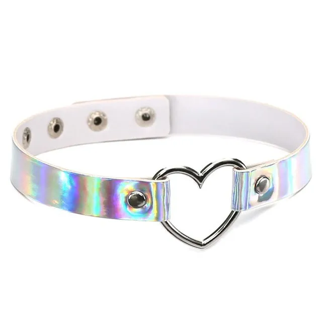 Metallic Heart choker necklace holographic