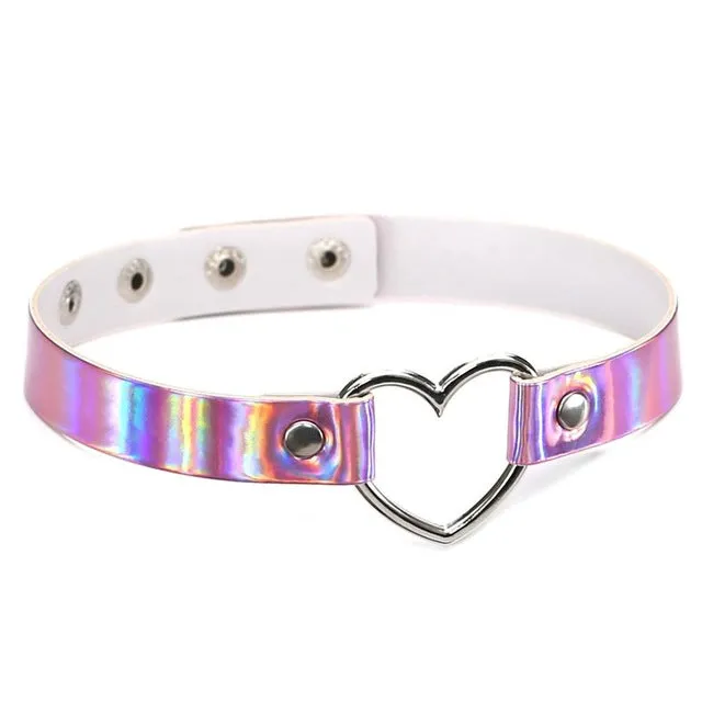 Metallic Heart choker necklace holographic