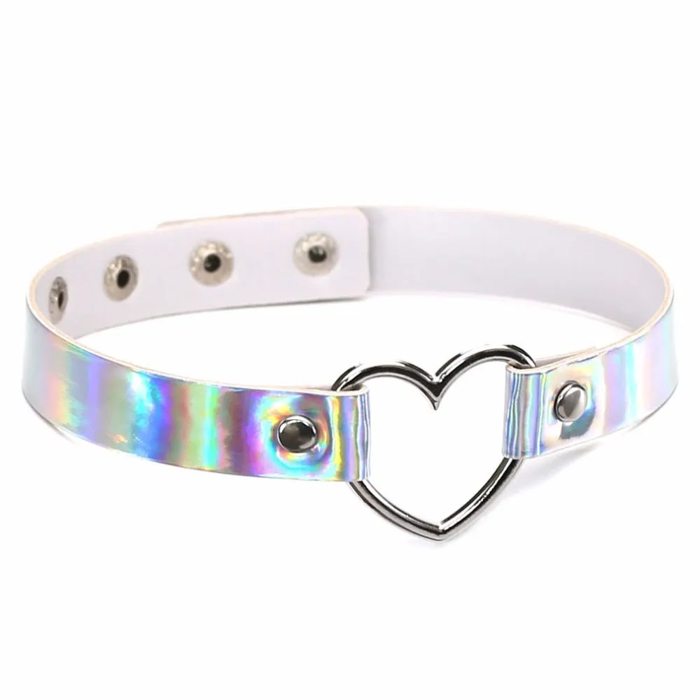 Metallic Heart choker necklace holographic