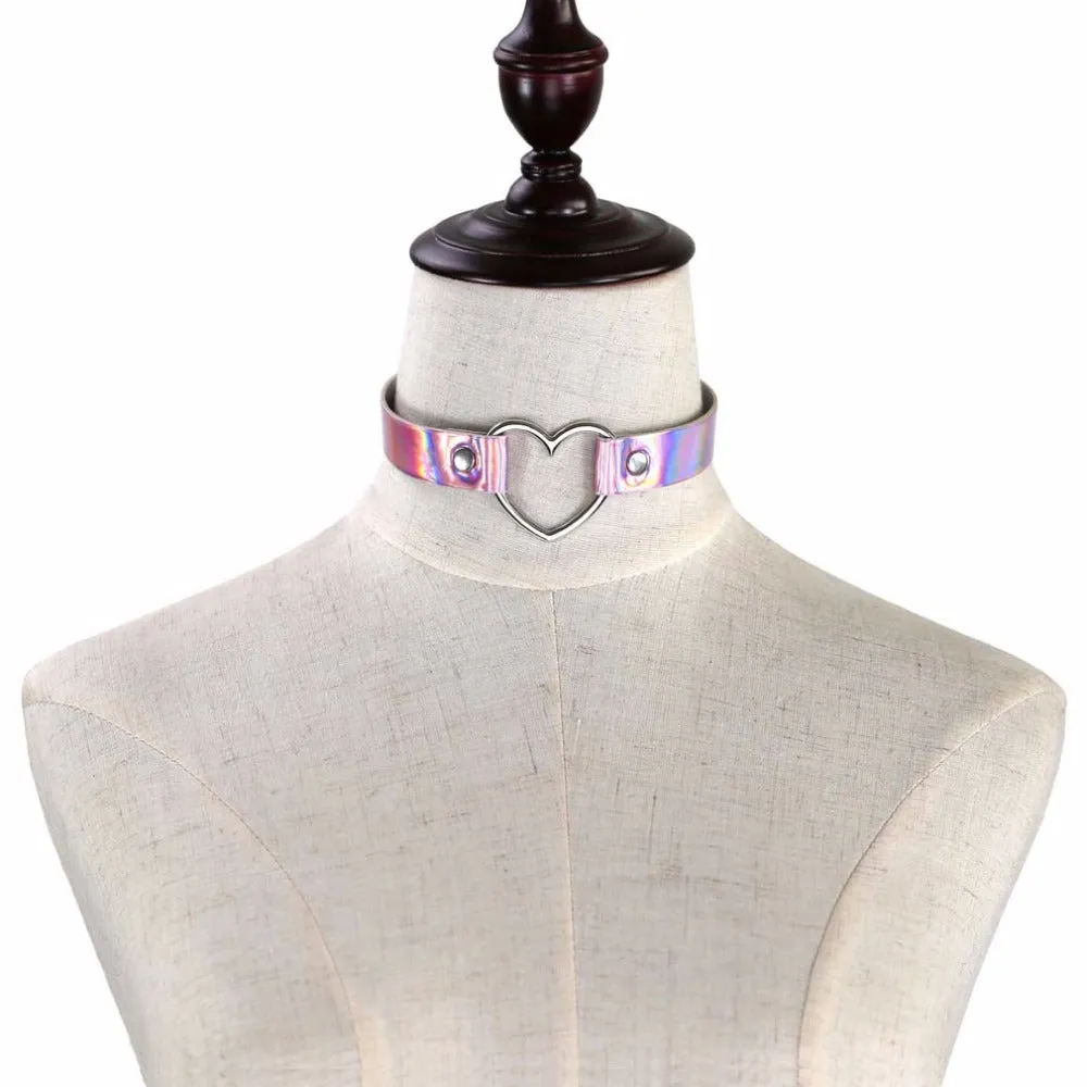 Metallic Heart choker necklace holographic