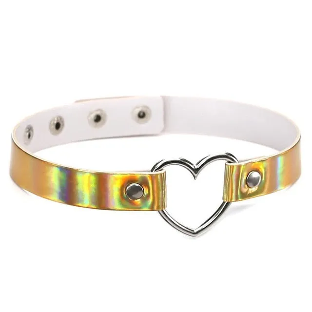 Metallic Heart choker necklace holographic