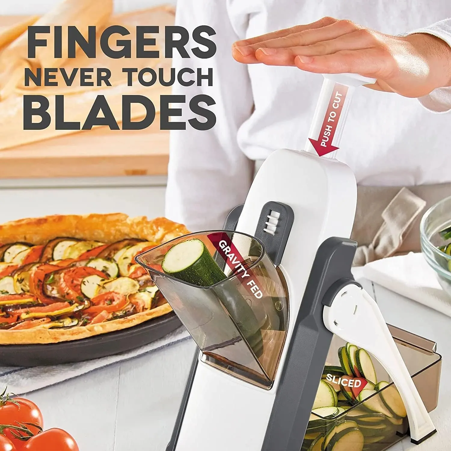 NEW ROMINO Vegetable Cutter for Kitchen, Vegetable Slicer and Chopper, 3in1 Multifunctional Push and Cut Vegetable Shredder Spring Slicer, Mandoline Chopper, Onion Slicer, Grater with Stainless Steel Blades, Retails $46