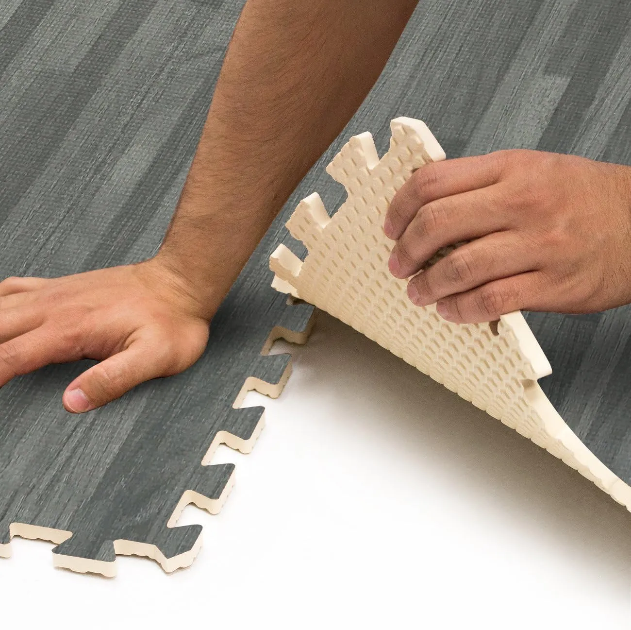 NEW SORBUS Interlocking Floor Mat - Grey Wood Print, 24 Pieces 12" X 12" covers approx 24 Sq. Ft. Retails $158 