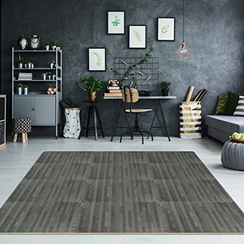 NEW SORBUS Interlocking Floor Mat - Grey Wood Print, 24 Pieces 12" X 12" covers approx 24 Sq. Ft. Retails $158 