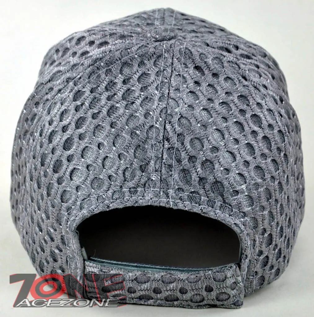 NEW! W/LEATHER MESH EAGLE USA FLAG MILITARY CAP HAT GRAY