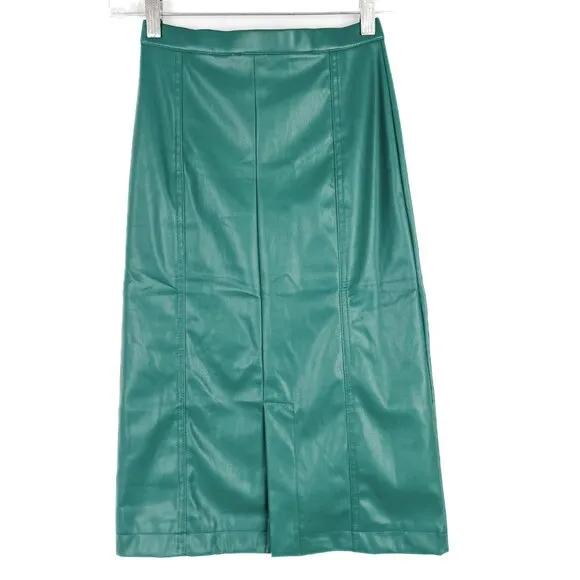 NWT NSR Faux Leather Pencil Skirt Nordstrom Green Size XS NEW