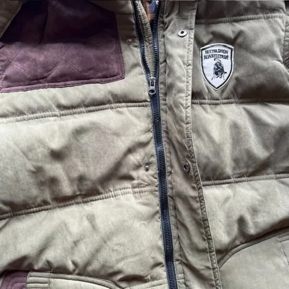 Olive Green Coofandy Quilted Parka Jacket- Size L