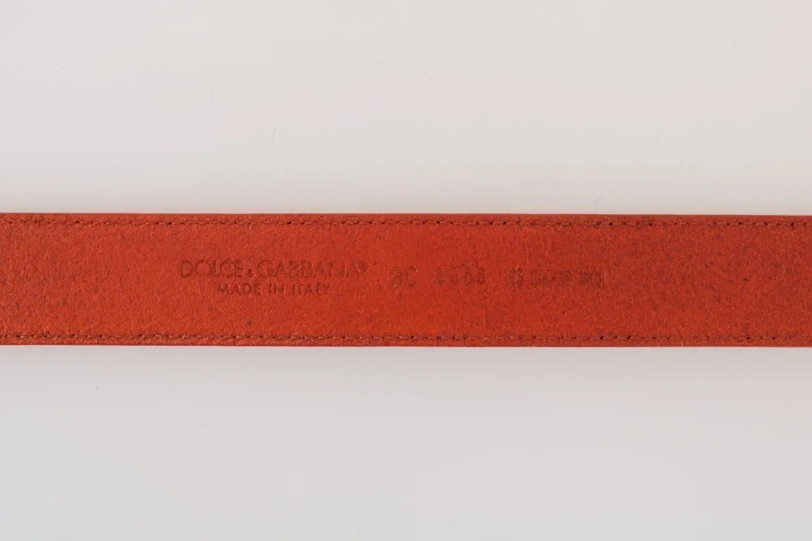 Orange Leather Gold Buckle Belt