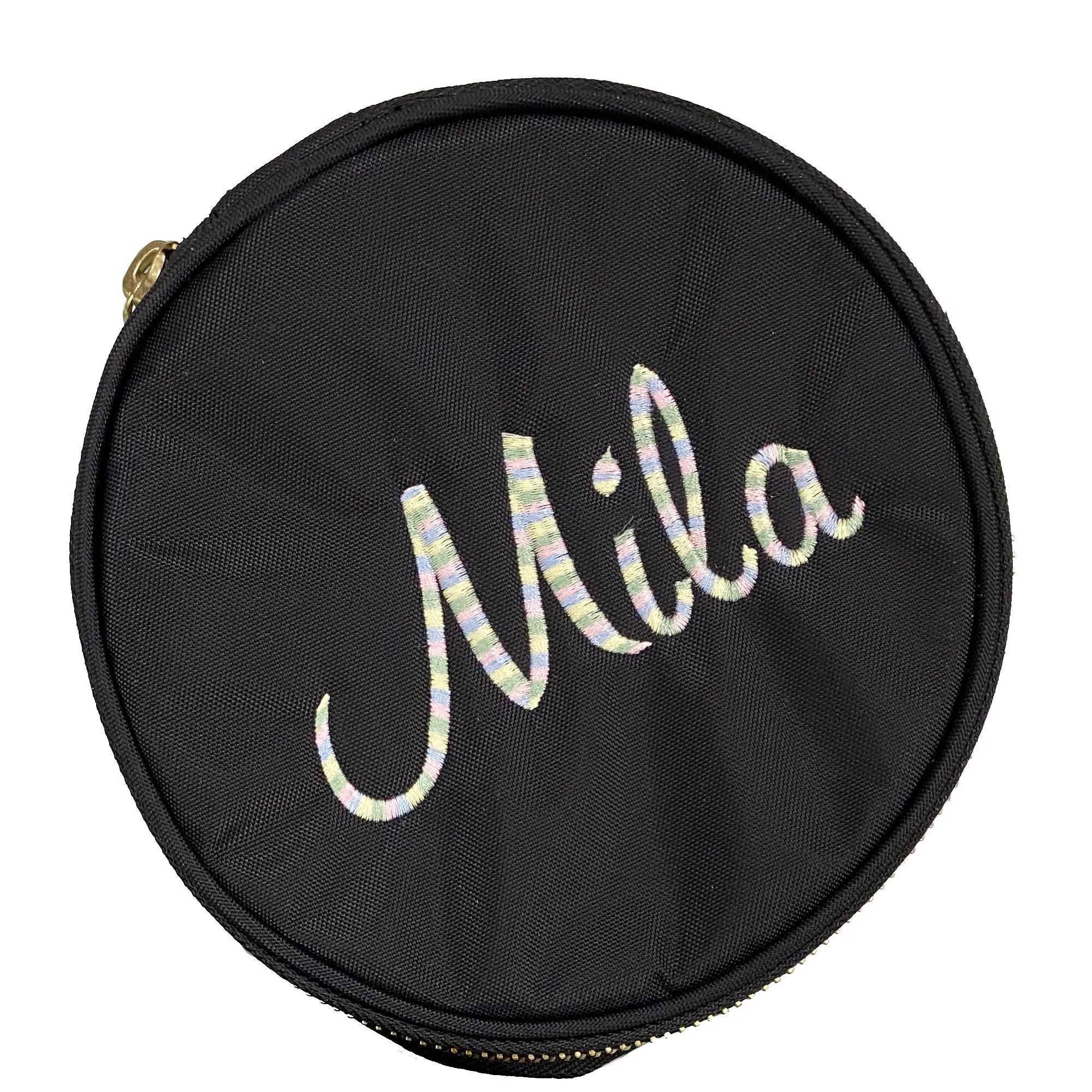 Personalized Nylon Black Brass Round Multi Purpose Pouch
