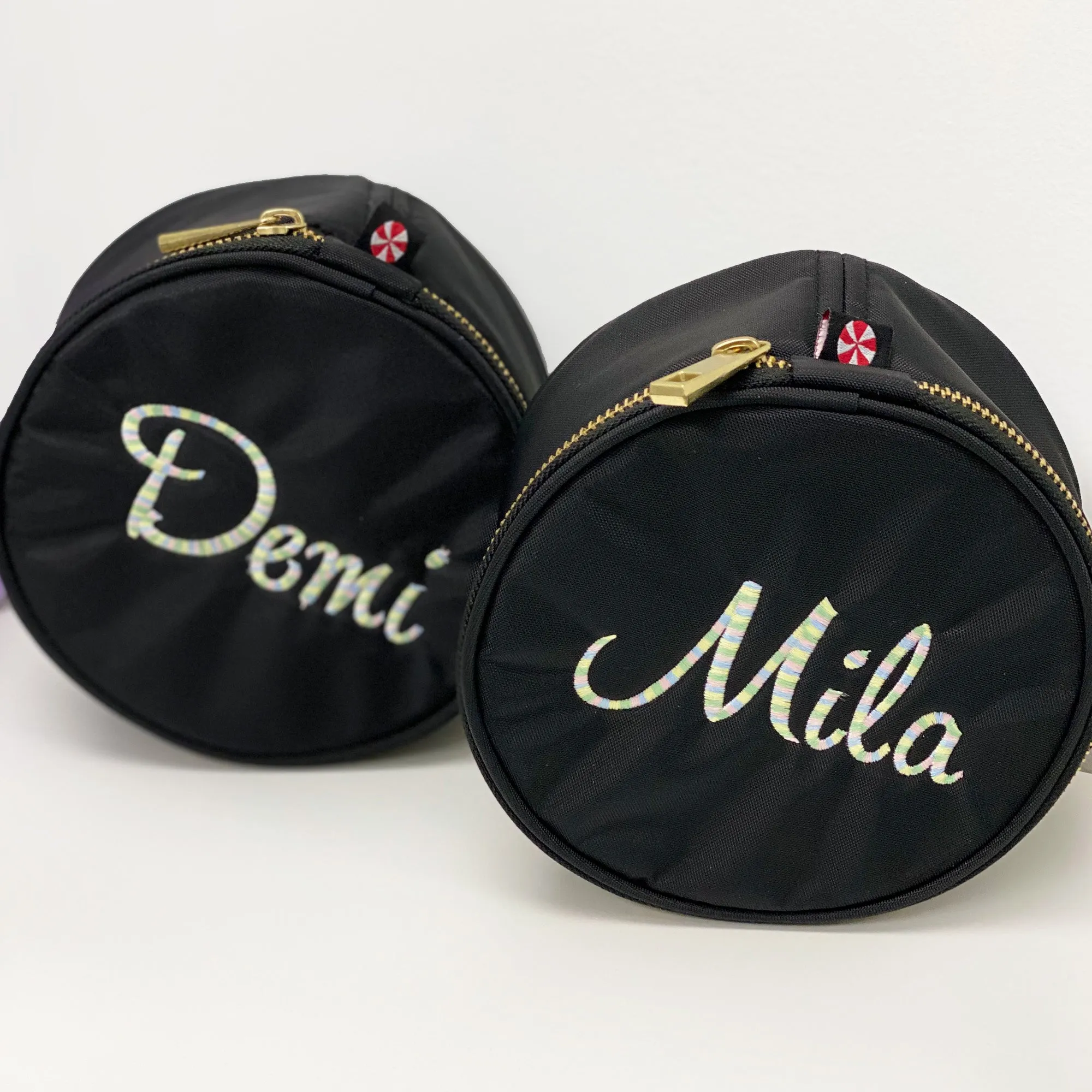 Personalized Nylon Black Brass Round Multi Purpose Pouch