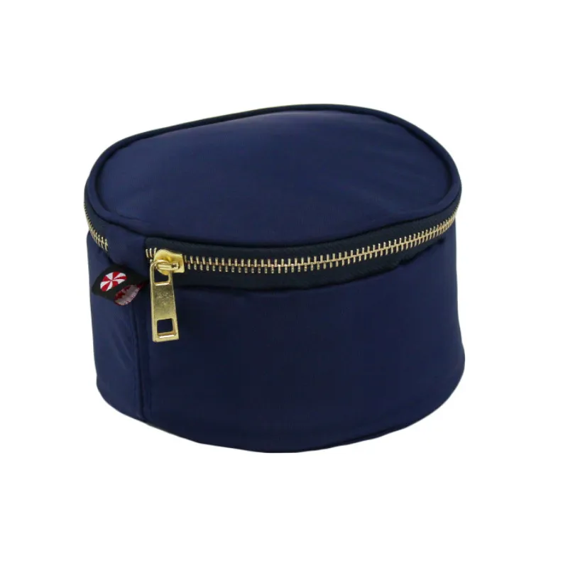 Personalized Nylon Blue Navy Brass Round Multi Purpose Pouch