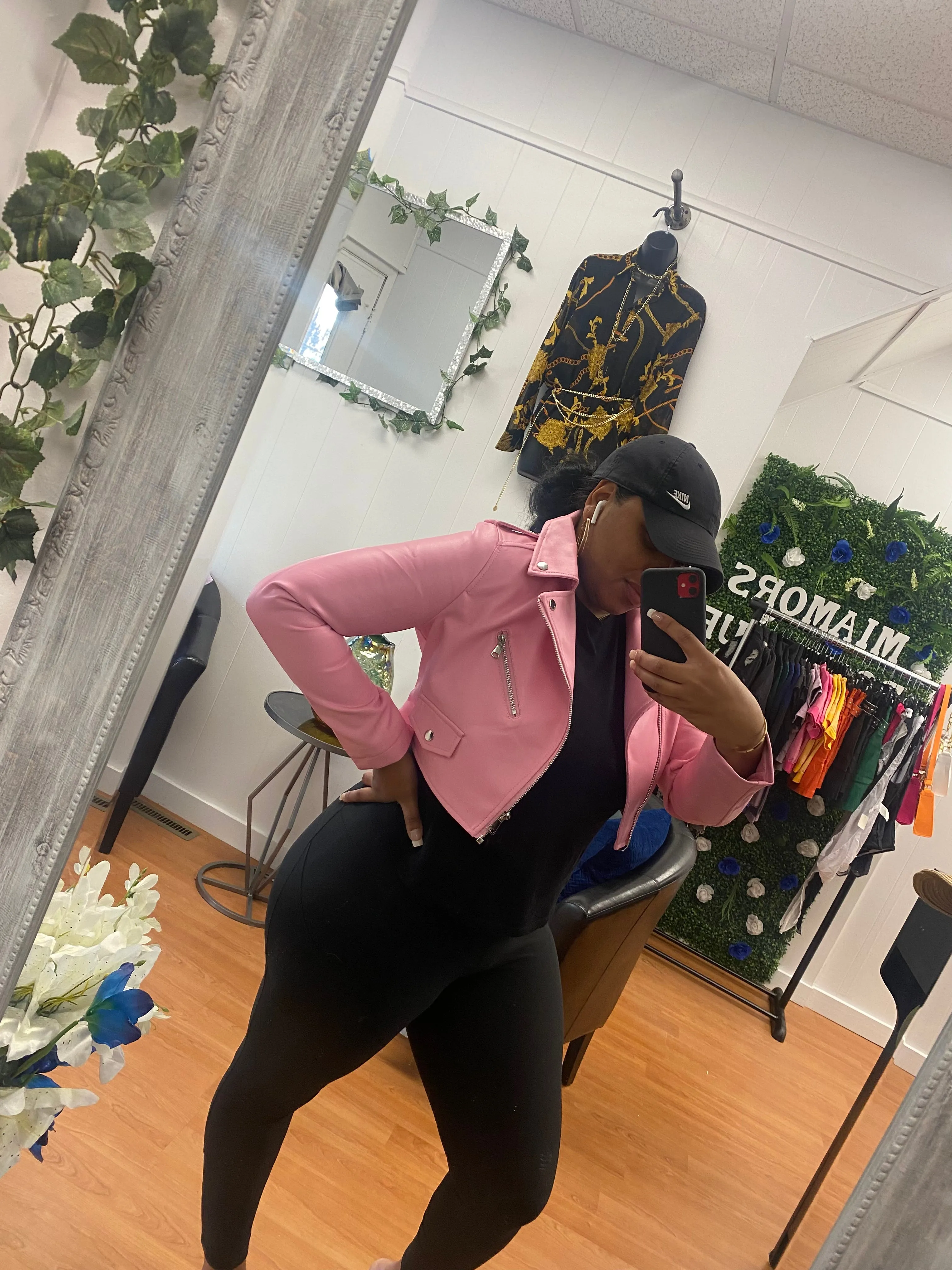 Pink Faux Leather Jacket