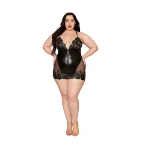 Plus Size Faux-Leather Chemise with Embroidery Design